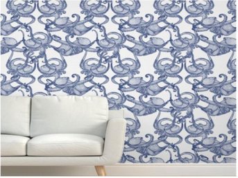 1 Roll  - Spoonflower Cephalopod Wallpaper Navy And White