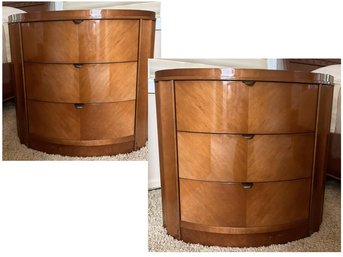 Pair Of Deco Style Bedside Tables With Inlay Top - Made In Spain