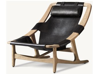 Restoration Hardware Leather & Wood Lounge Chair - Frits Leather Chair