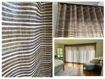 Contemporary Striped Drapery Panels With Modern Wood/Chrome Rod