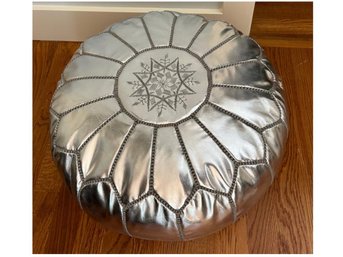 Authentic Moroccan Pouf- Metallic Silver (2 Of 2)