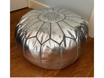 Authentic Moroccan Pouf- Metallic Silver (1 Of 2)