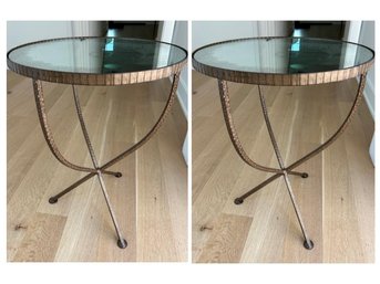 Pair Of Mirror Top Accent Tables On Metal Base