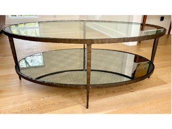 Crate & Barrel Glass Top Coffee Table On Interesting Bronze Metal Base