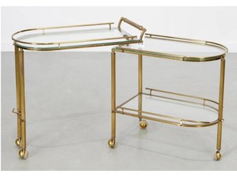 MCM Multi-tier Brass And Glass Bar Cart On Casters