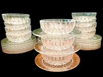Val Saint Lambert, Signed 20 Pieces Set Of Crystal Dessert Bowls And Plates.
