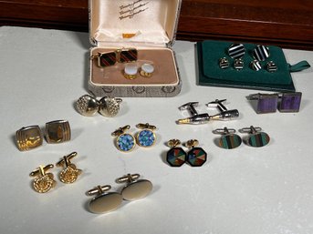 14 Pairs Vintage Cufflinks - Some Sterling Silver / 925 Some Semi Precious Gems - Lapiz - MOP - Malachite MORE