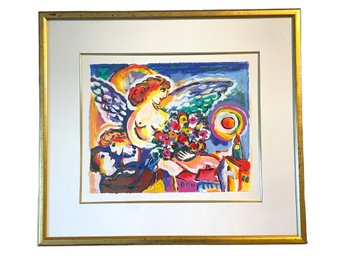 'angel With Lovers' Pencil Signed And Numbered Lithograph By Zamy Steynovitz.W/COA