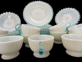 Fenton Aqua Crest Milk Glass Set - 29 Pcs