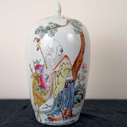 Antique Chinese Hand Painted Jar With Lid