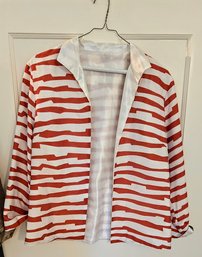 Vintage Designer Grace Chuang Silk Striped Open Front Jacket In Burnt Orange And White