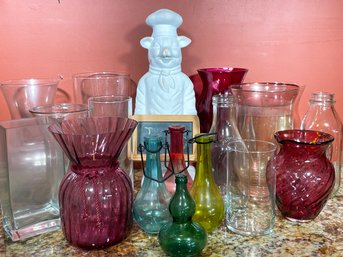 A Ceramic Chef Pig And More Glass Decor