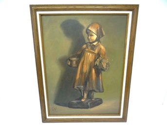 Signed Olive Farrell Girl Oil Painting Damaged