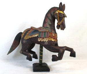 Vintage Tabletop Carved Wooden Carousel Horse Replica