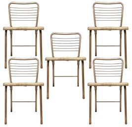 A Set Of 5 Vintage 1950's Metal And Vinyl Folding Chairs - Great For Stylish Extra Seating This Holiday Season