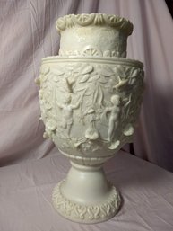 Beautiful Urn With Cherubs And Morning Glory Flowers.