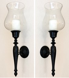 A Pair Of Large Metal And Glass Wall Mount Candle Sconces