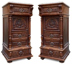 A Pair Of 19th Century Marble Top Commode/Nightstands - His And Hers, From German 'Fertility' Bedroom Set