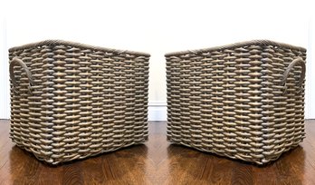 A Pair Of Large Wicker Baskets Or Hampers