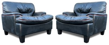 A Pair Of Vintage Deco Revival Leather Arm Chairs By Maurice Villency