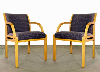 A Pair Of Deco Revival Arm Chairs With Solid Maple Frames