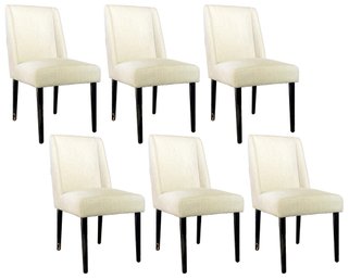 A Set Of 6 Stylish Modern Dining Chairs In White Linen By Javon