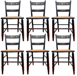 A Set Of 6 Antique Cane Seated Ladder Back Chairs Im Hitchcock Style