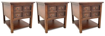 A Trio Of Apothecary Style Paneled Oak Nightstands Or End Tables