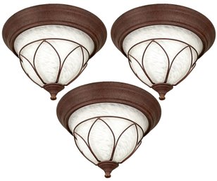 A Trio Of Leaf Motif Flush Mount Ceiling Fixtures - Already Taken Down For You!