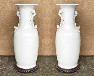 A Pair Of Large Antique Vintage Chinese Vases On Rose Wood Bases