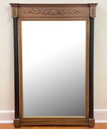 A Vintage Neoclassical Mirror With Lacquer Columns And Carved Acanthus Leaf Motif