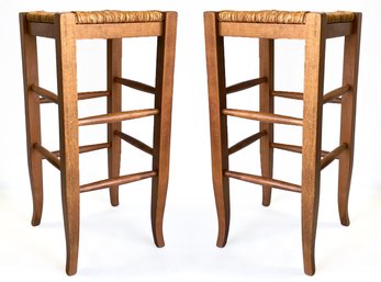 Pair Of Rushwork Counter Stools 29' Height