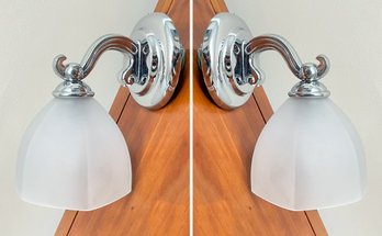 A Pair Of Bath Sconces With Frosted Glass Shades By Pottery Barn