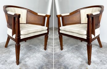 A Pair Of Vintage Mid Century Cane And Upholstered Club Chairs