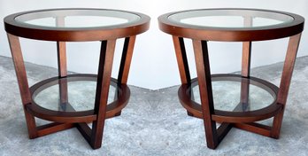 A Pair Of Stylish Modern Glass Top End Tables