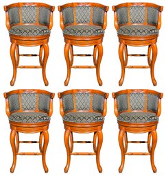 A Set Of 6 Counter Height Upholstered Swivel Stools In French Provincial Style