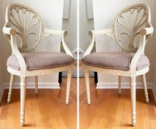 A Pair Of Vintage Carved And Painted Wood Arm Chairs