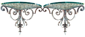 Antique Cast Iron Bracket Shelves With Glass Top