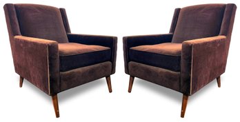 A Pair Of Modern Armchairs In Chocolate Velvet By Room & Board