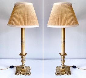 A Pair Of Vintage Brass Stick Lamps
