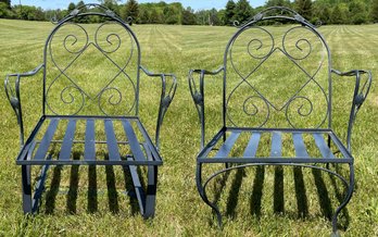 A Pair Of Vintage Wrought Iron Arm Chairs By John Salterini