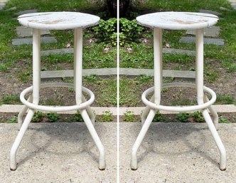 A Pair Of Vintage Rustic Metal And Wood Shop Stools