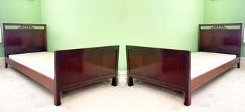 A Pair Of Vintage Mahogany Chinoiserie Twin Platform Bedsteads