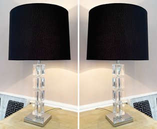 A Pair Of Glamorous Crystal And Chrome Table Lamps