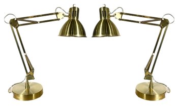 A Pair Of Modern Brass Adjustable Height Lamps, Possibly West Elm