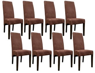 A SET Of 8 Vintage Modern Upholstered Dining Chairs In Elegant Chocolate Microfiber