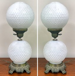 A Pair Of Antique Hobnail Glass Lamps