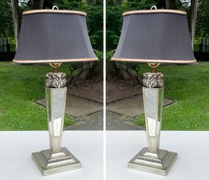 A Pair Of Elegant Mirrored Lamps By Lenox Lighting