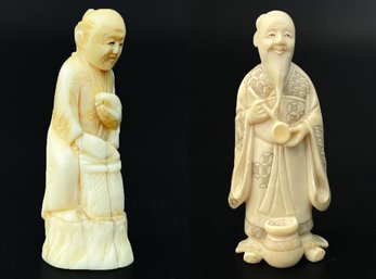 A Pair Of Antique Japanese Netsuke Carvings - Husband And Wife, C. 1920's