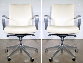 A Set Of 6 Modern Chrome And Leather Arm Chairs By Hickory Business Furniture